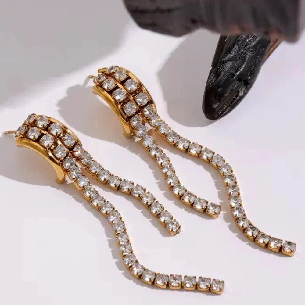 Felicita Crystal Diamond 18K Gold Stainless Steel Waterproof Earrings